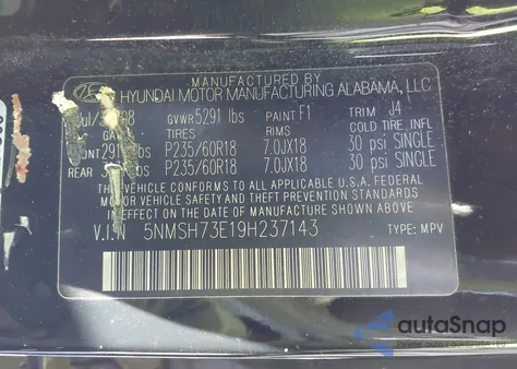 2009 Hyundai Santa Fe Se z USA, uszkodzony, nr VIN 5NMSH73E19H237143